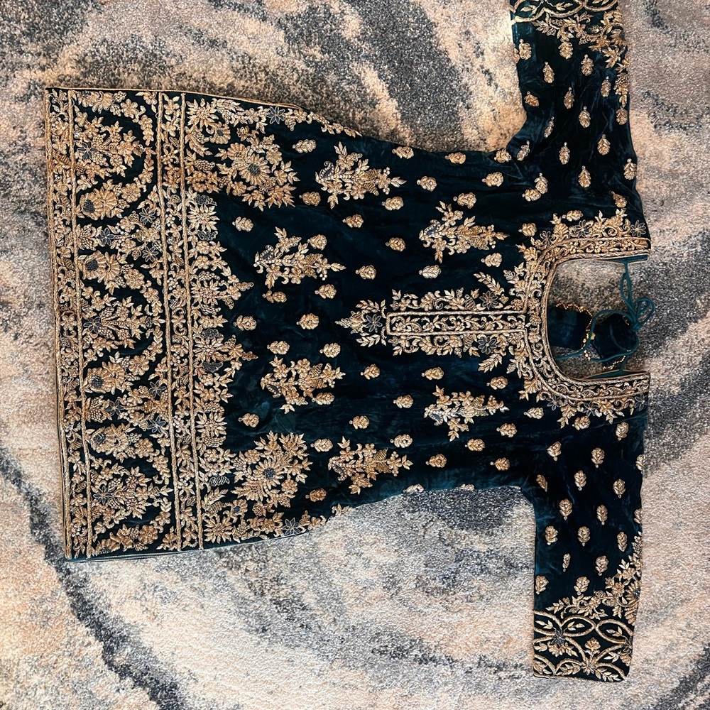 Elegant Navy Blue and Gold Embroidered Lengha